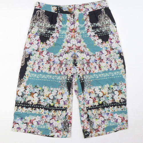 Topshop Womens Multicoloured Floral Polyester Cropped Trousers Size 8 Regular Zip