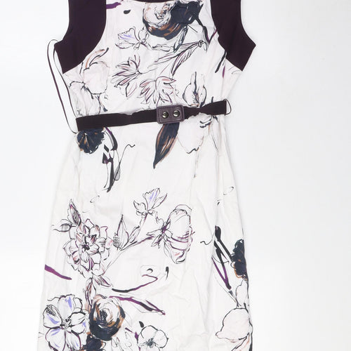Phase Eight Womens Multicoloured Floral Cotton Pencil Dress Size 10 Round Neck Zip