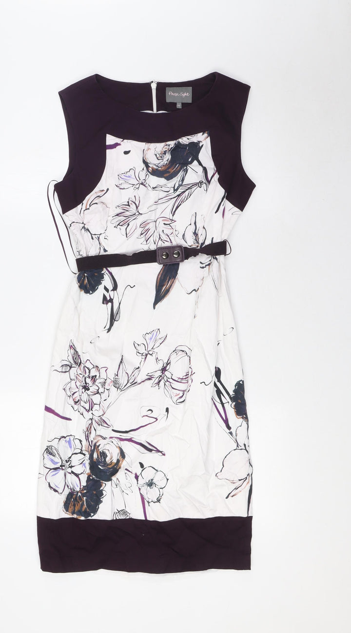 Phase Eight Womens Multicoloured Floral Cotton Pencil Dress Size 10 Round Neck Zip