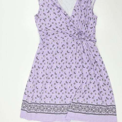 Lands' End Womens Purple Paisley Cotton A-Line Size L V-Neck