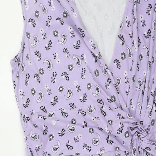 Lands' End Womens Purple Paisley Cotton A-Line Size L V-Neck