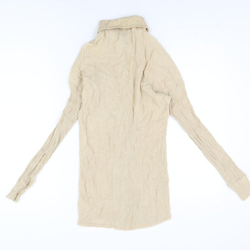 Boohoo Womens Beige Viscose Basic Button-Up Size 10 Collared