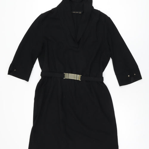 Zara Womens Black Polyester Shift Size L V-Neck Pullover