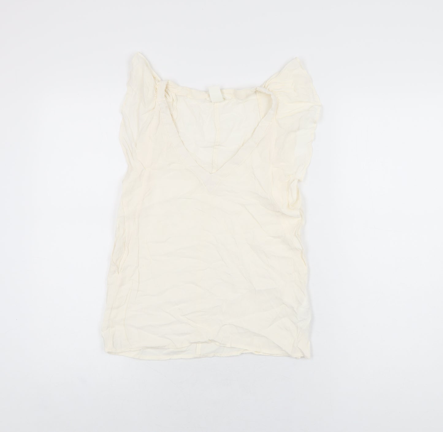 H&M Womens Ivory Viscose Basic T-Shirt Size 4 V-Neck