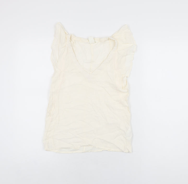 H&M Womens Ivory Viscose Basic T-Shirt Size 4 V-Neck