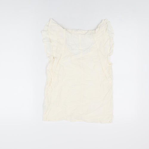 H&M Womens Ivory Viscose Basic T-Shirt Size 4 V-Neck