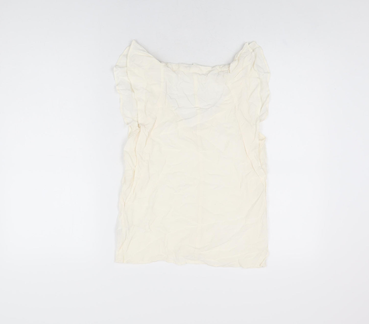 H&M Womens Ivory Viscose Basic T-Shirt Size 4 V-Neck