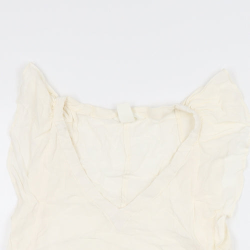 H&M Womens Ivory Viscose Basic T-Shirt Size 4 V-Neck