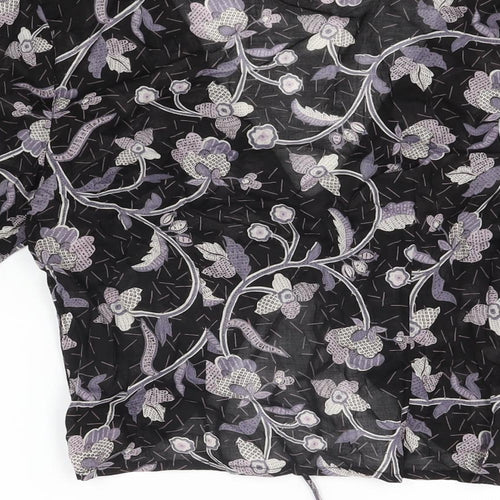 NEXT Womens Black Floral Polyester Cropped T-Shirt Size 6 V-Neck