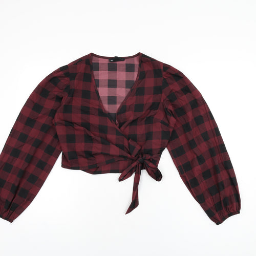 Wednesday's Girl Womens Red Geometric Polyester Wrap Blouse Size S V-Neck