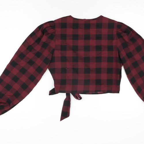 Wednesday's Girl Womens Red Geometric Polyester Wrap Blouse Size S V-Neck