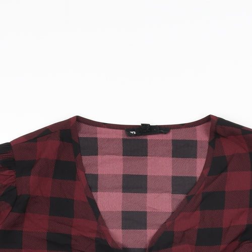 Wednesday's Girl Womens Red Geometric Polyester Wrap Blouse Size S V-Neck
