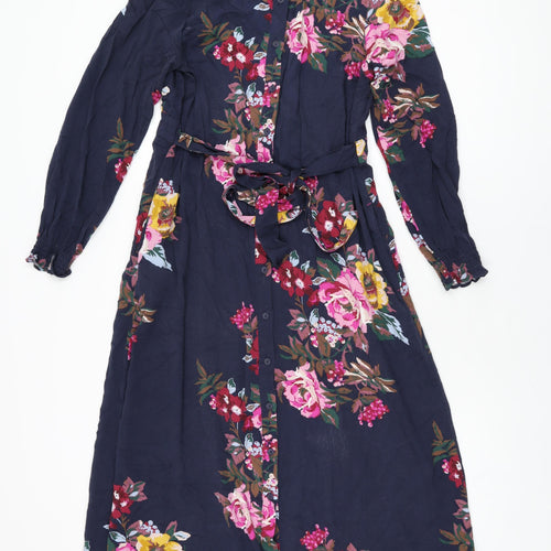 Joules Womens Blue Floral Viscose A-Line Size 14 Collared Button