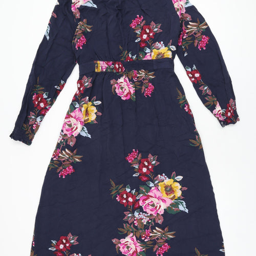 Joules Womens Blue Floral Viscose A-Line Size 14 Collared Button