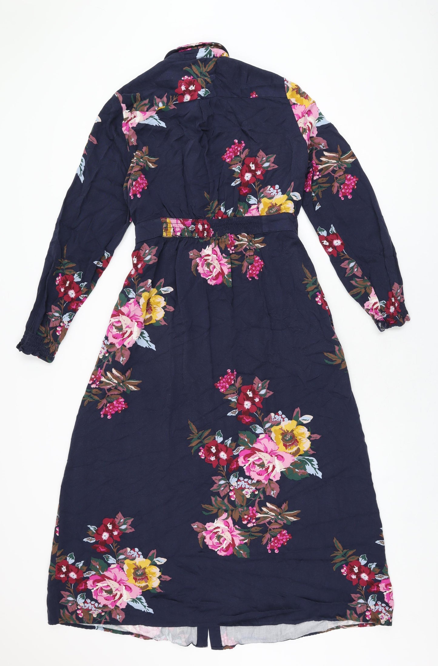 Joules Womens Blue Floral Viscose A-Line Size 14 Collared Button