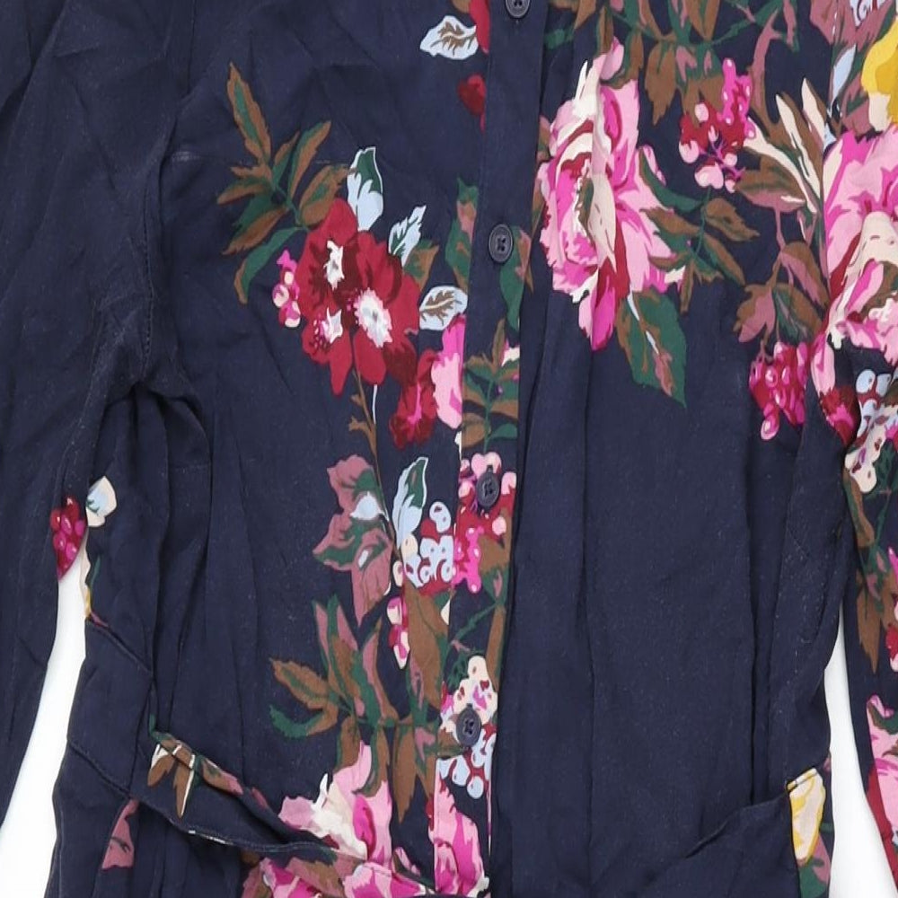 Joules Womens Blue Floral Viscose A-Line Size 14 Collared Button