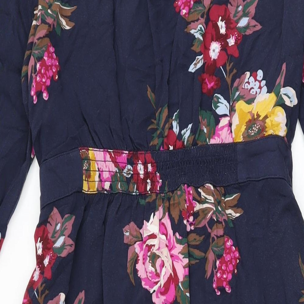 Joules Womens Blue Floral Viscose A-Line Size 14 Collared Button