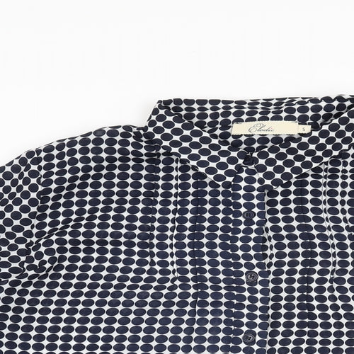 Elodie Womens White Polka Dot Polyester Basic Button-Up Size S Collared
