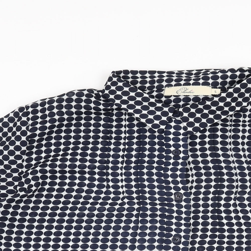Elodie Womens White Polka Dot Polyester Basic Button-Up Size S Collared