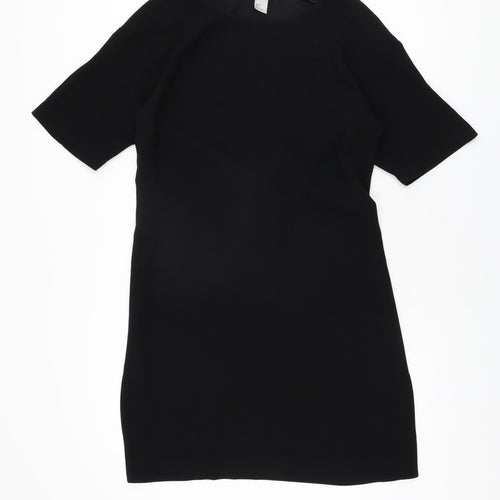 H&M Womens Black Polyester Shift Size 10 Round Neck Tie