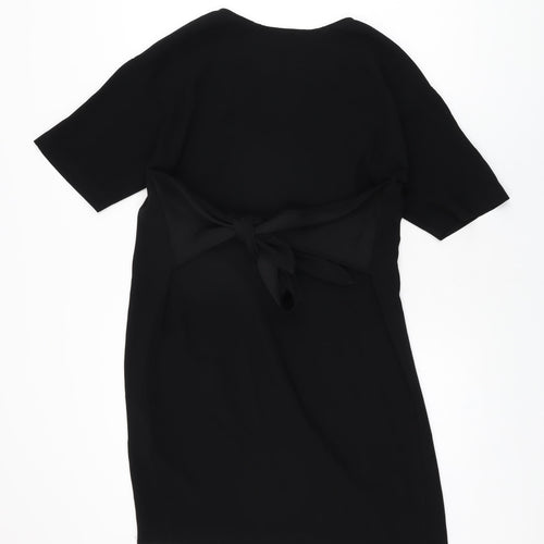 H&M Womens Black Polyester Shift Size 10 Round Neck Tie