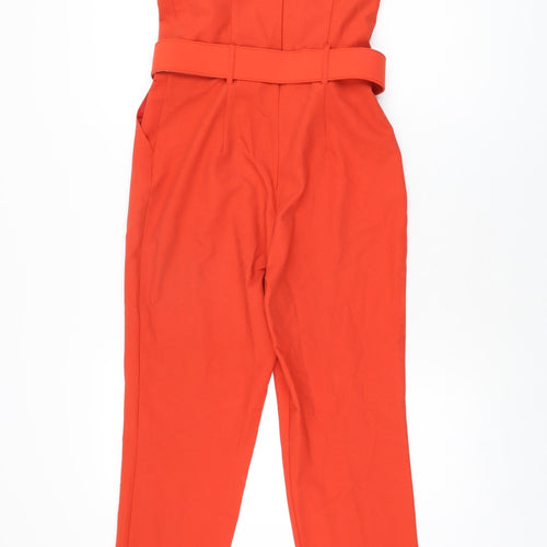 Miss Selfridge Womens Red Polyester Jumpsuit One-Piece Size 8 L27 in Zip - Belted