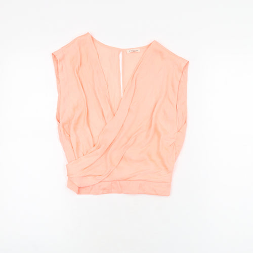 River Island Womens Pink Polyester Cropped Blouse Size 8 V-Neck