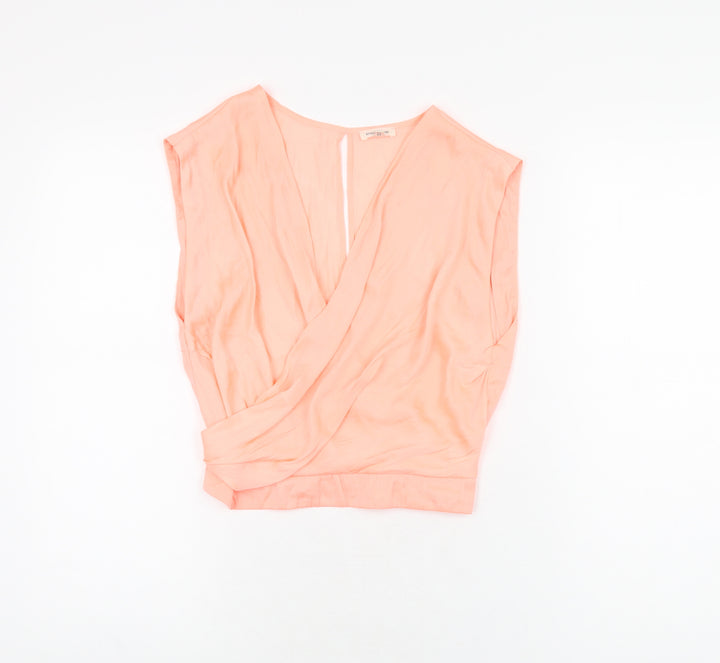 River Island Womens Pink Polyester Cropped Blouse Size 8 V-Neck