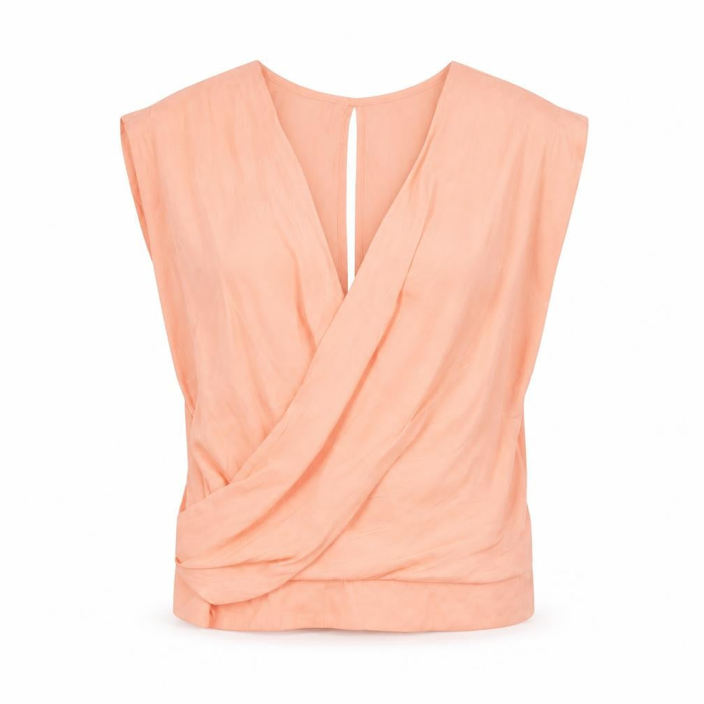 Front view of River Island women’s pink polyester cropped blouse, size UK 8, v-neck
