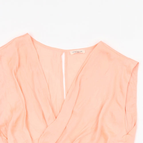River Island Womens Pink Polyester Cropped Blouse Size 8 V-Neck