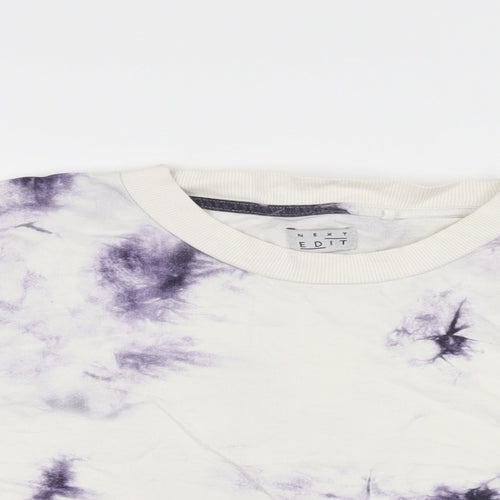 NEXT Womens White Geometric Cotton Cropped T-Shirt Size M Round Neck
