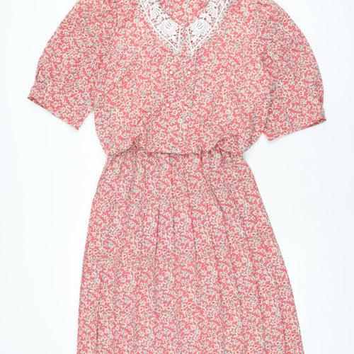 Debenhams Womens Pink Floral Polyester A-Line Size 12 Collared Button