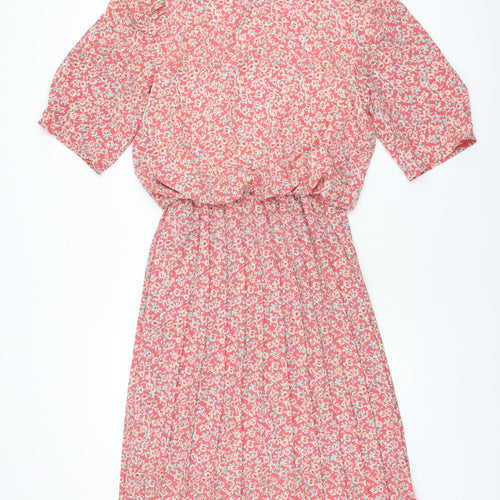 Debenhams Womens Pink Floral Polyester A-Line Size 12 Collared Button