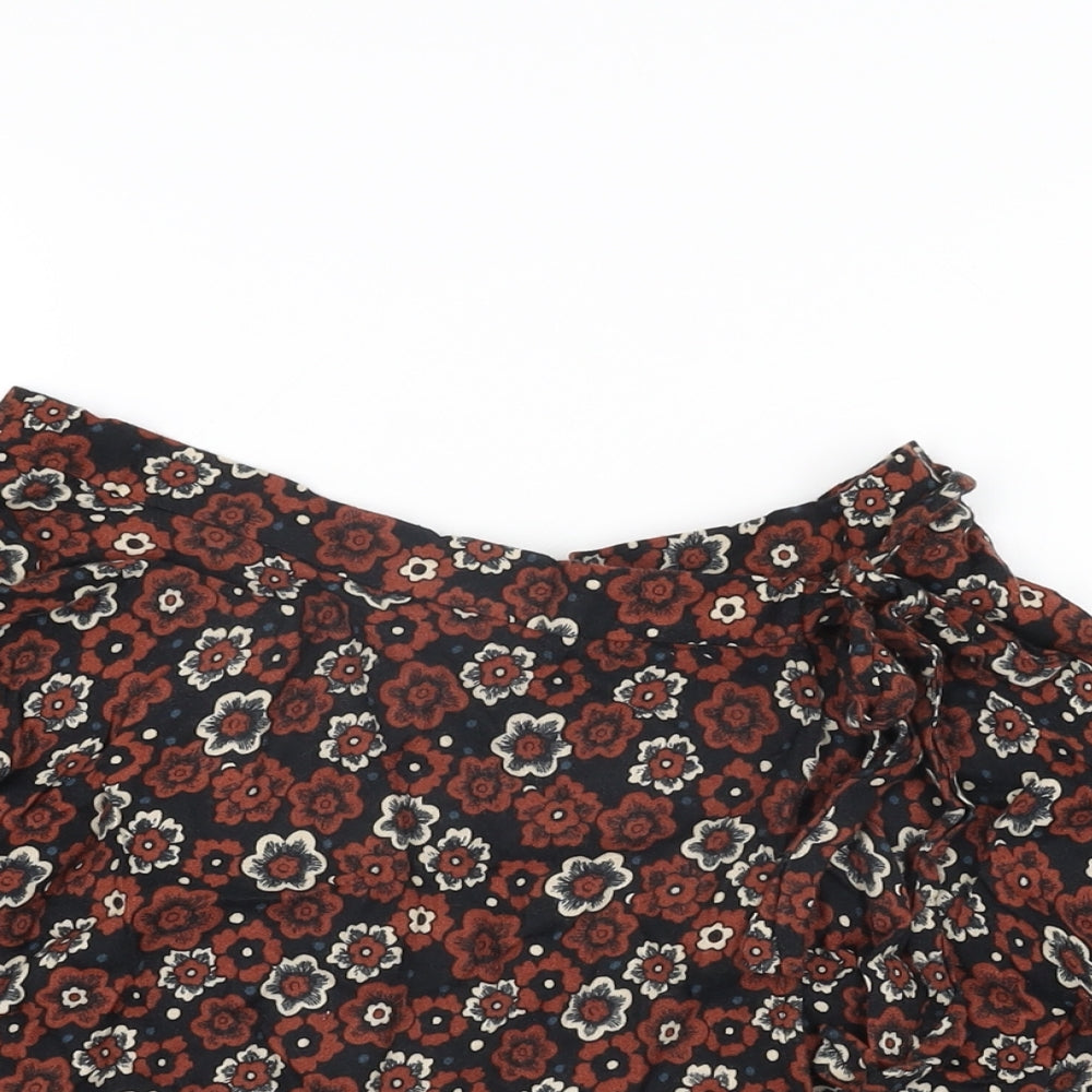 Cooperative Womens Black Floral Viscose Wrap Skirt Size XS Tie