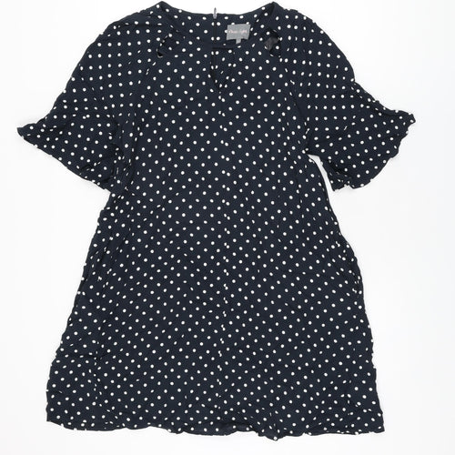 Phase Eight Womens Blue Polka Dot Viscose Shift Size 14 Round Neck Zip