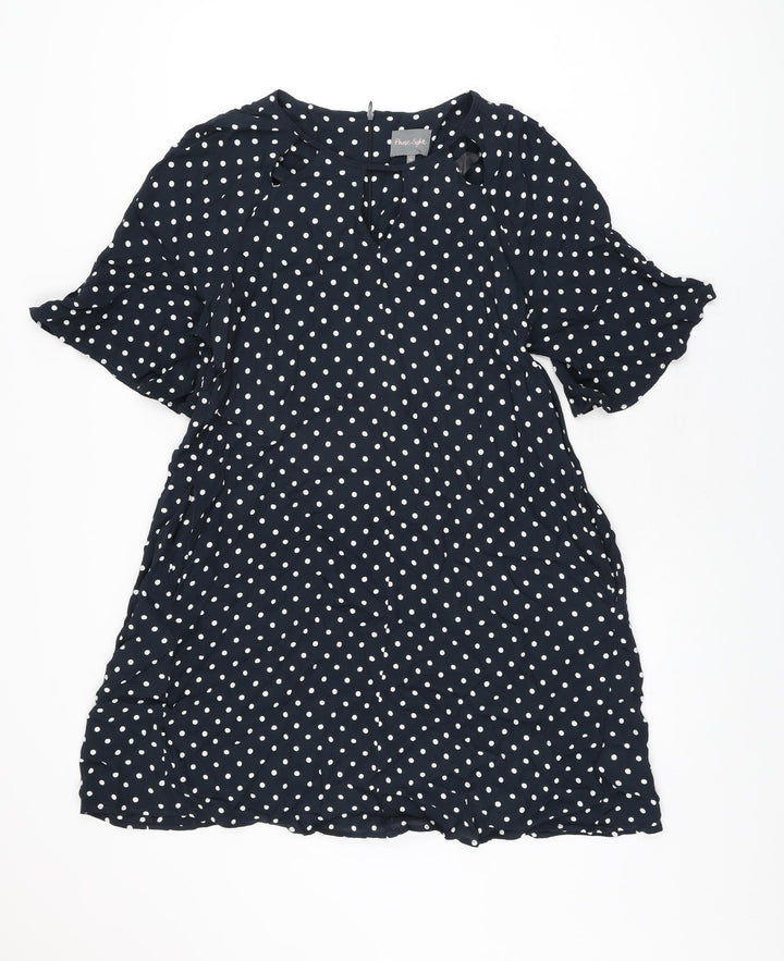 Phase Eight Womens Blue Polka Dot Viscose Shift Size 14 Round Neck Zip