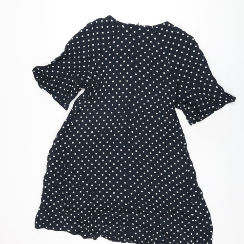 Phase Eight Womens Blue Polka Dot Viscose Shift Size 14 Round Neck Zip