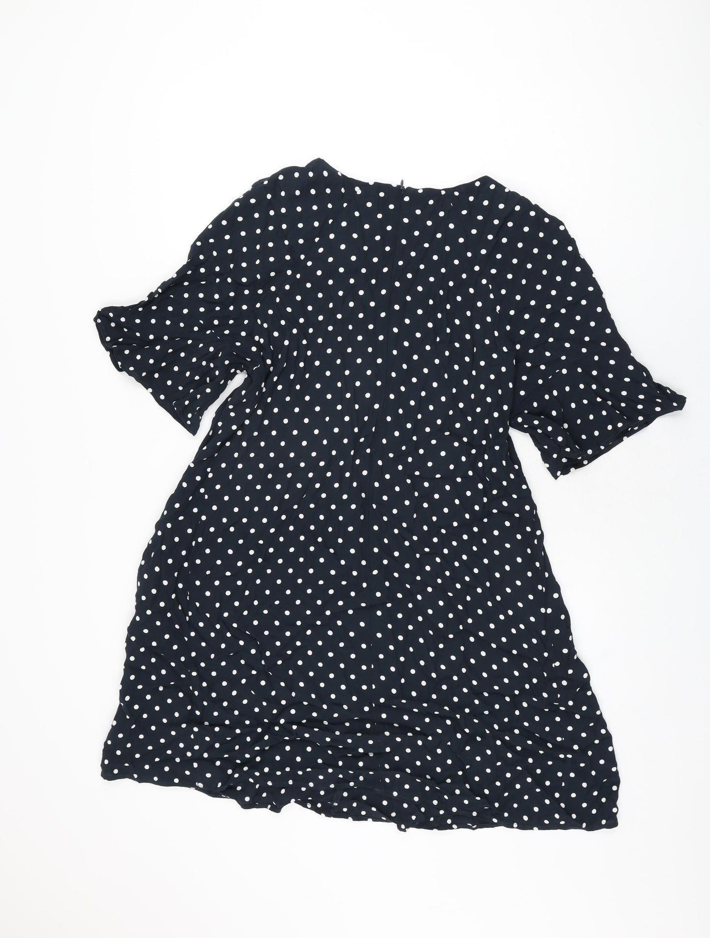Phase Eight Womens Blue Polka Dot Viscose Shift Size 14 Round Neck Zip
