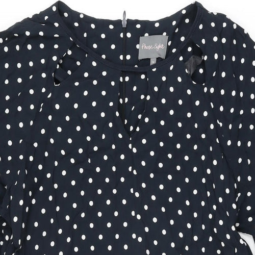 Phase Eight Womens Blue Polka Dot Viscose Shift Size 14 Round Neck Zip