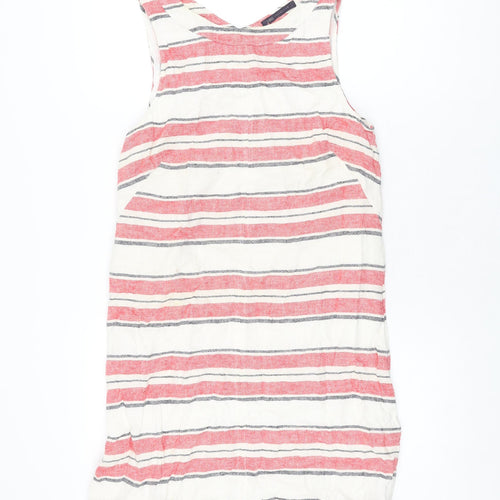 Marks and Spencer Womens Ivory Striped Linen Shift Size 12 Round Neck Pullover