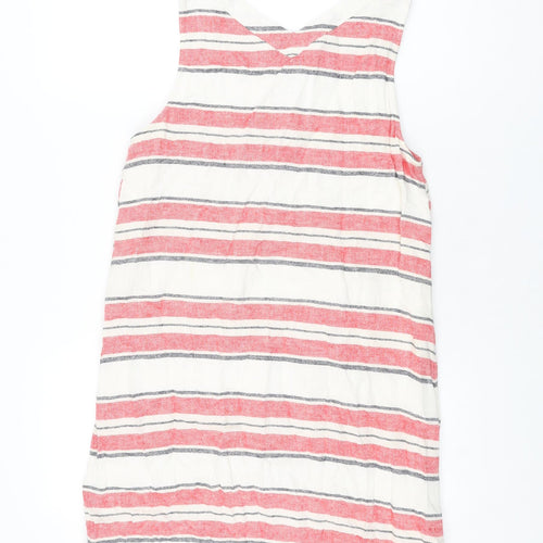 Marks and Spencer Womens Ivory Striped Linen Shift Size 12 Round Neck Pullover