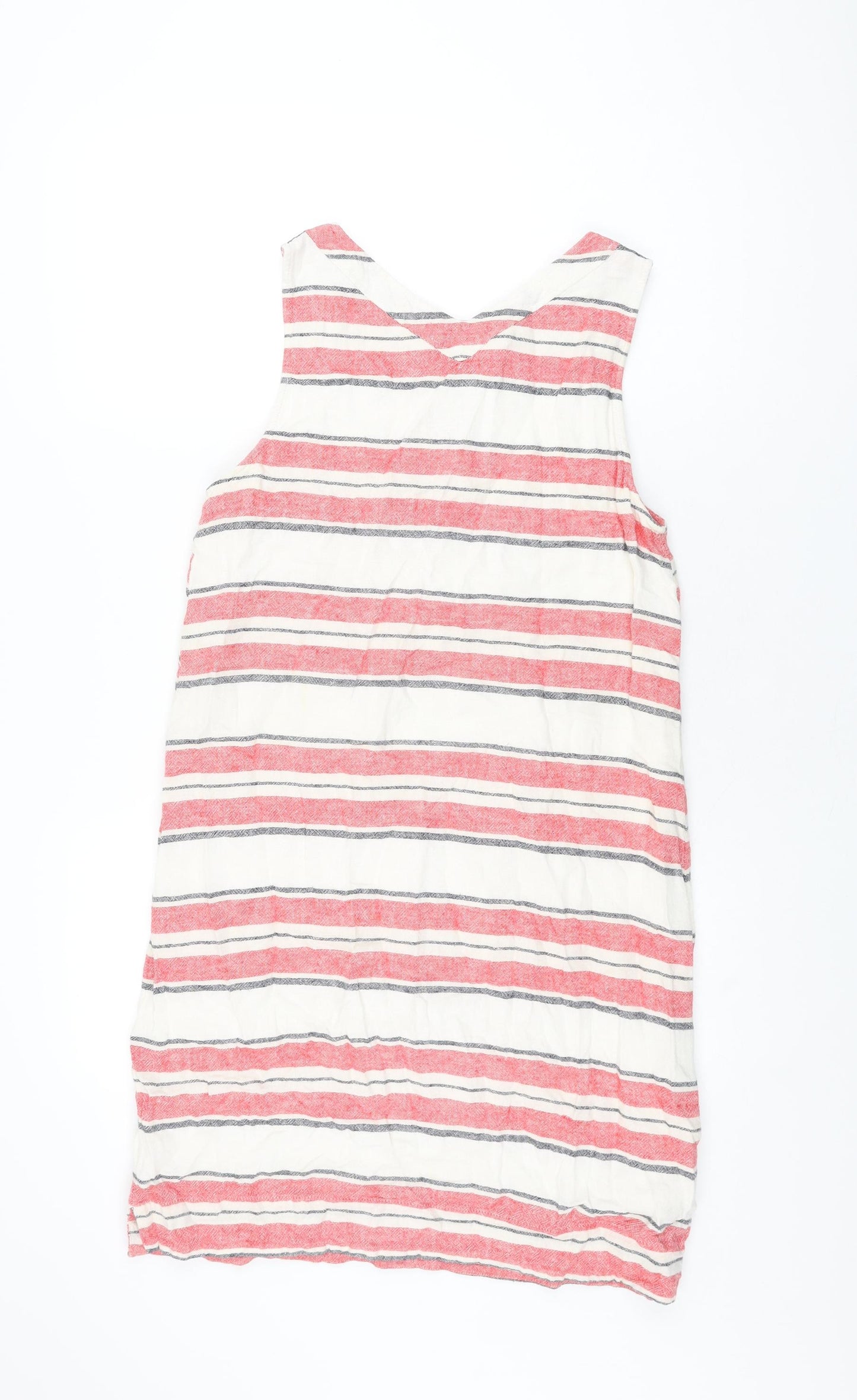 Marks and Spencer Womens Ivory Striped Linen Shift Size 12 Round Neck Pullover