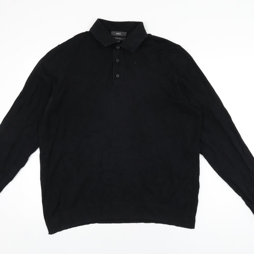 marks AND Mens Black Cotton Polo Size XL Collared Button