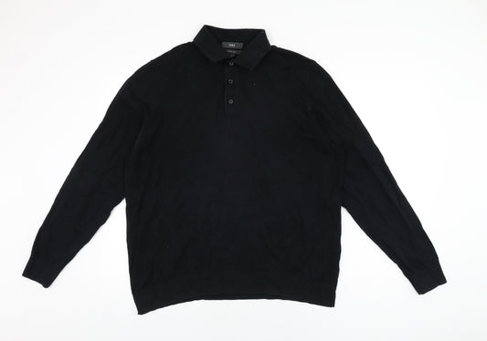 marks AND Mens Black Cotton Polo Size XL Collared Button