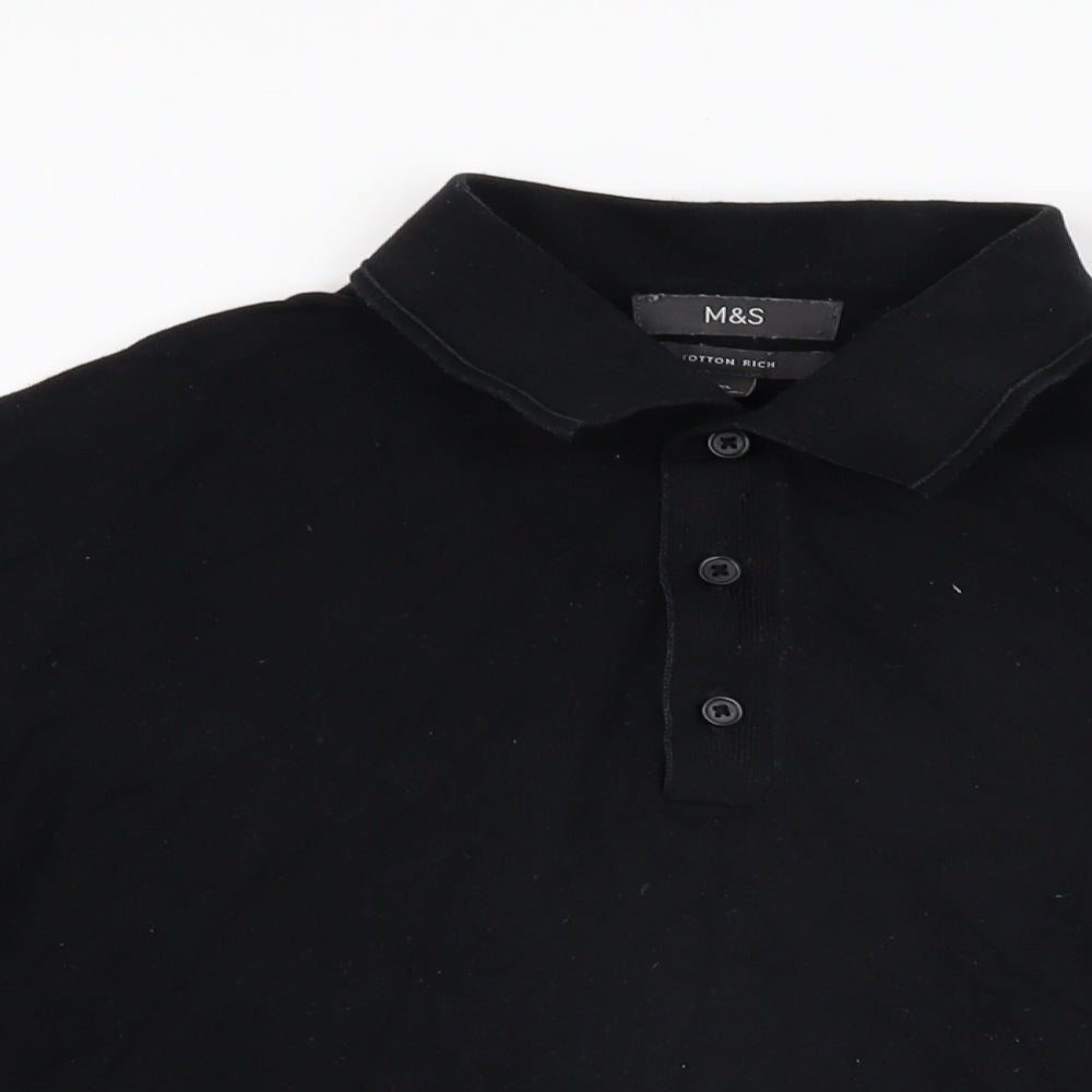 marks AND Mens Black Cotton Polo Size XL Collared Button