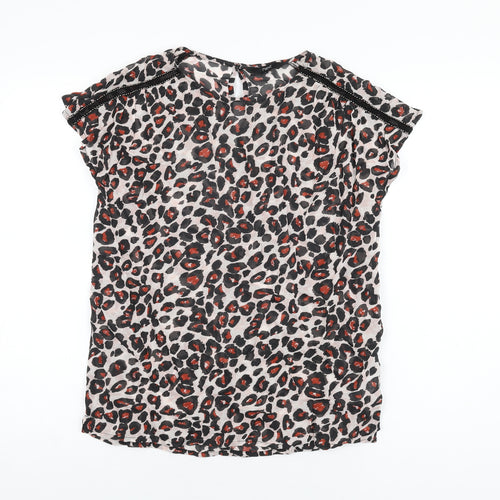 NEXT Womens White Animal Print Viscose Basic Blouse Size 8 Round Neck