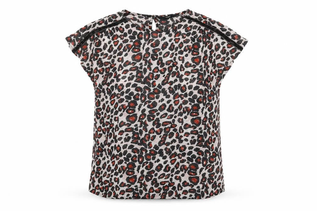 Front view of Next women’s white animal print viscose basic blouse, size UK 8, round neck