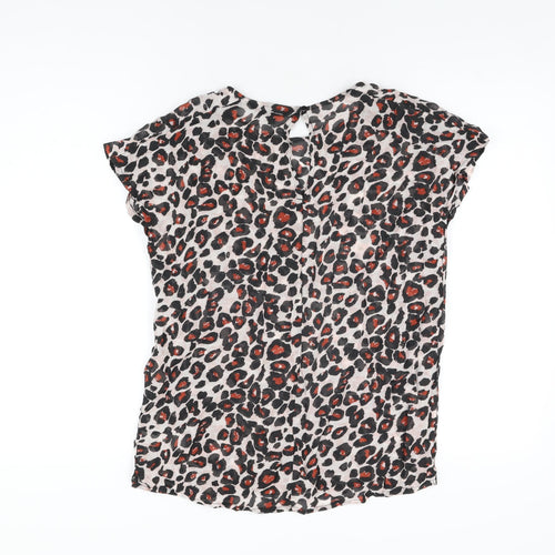 NEXT Womens White Animal Print Viscose Basic Blouse Size 8 Round Neck