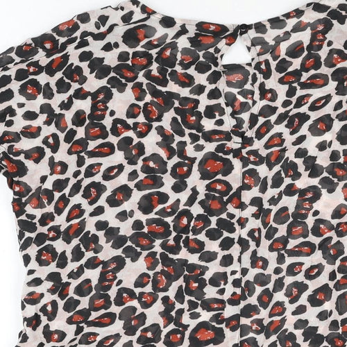 NEXT Womens White Animal Print Viscose Basic Blouse Size 8 Round Neck