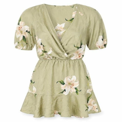 Zara Womens Green Floral Polyester Skater Dress Size XS V-Neck Pullover